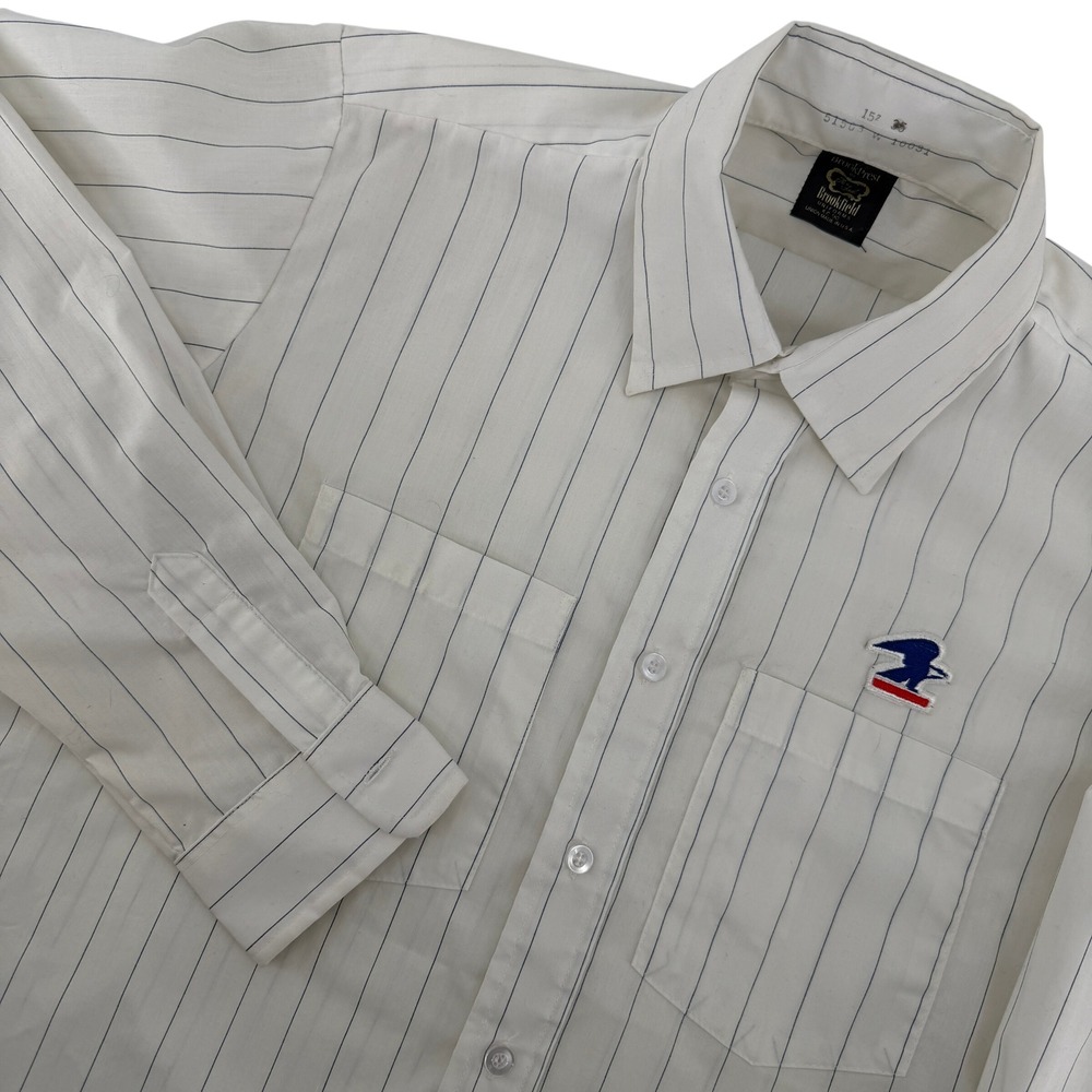 Vintage Brookfield USPS Uniform Shirt Mens 15.5 White Pinstripe Long Sleeve USA